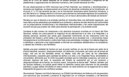 COLOMBIA: SE PRONUNCIAN LA CIDH Y EL COMITÉ NACIONAL DE PARO.