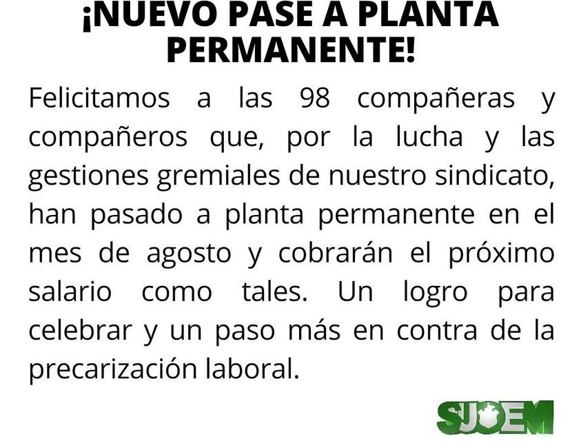 ¡Nuevo pase a planta permanente!