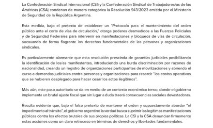 OIT: PRESENTACIÓN CONJUNTA DE LAS CENTRALES SINDICALES ARGENTINAS CONTRA EL PROTOCOLO ANTIMARCHAS.