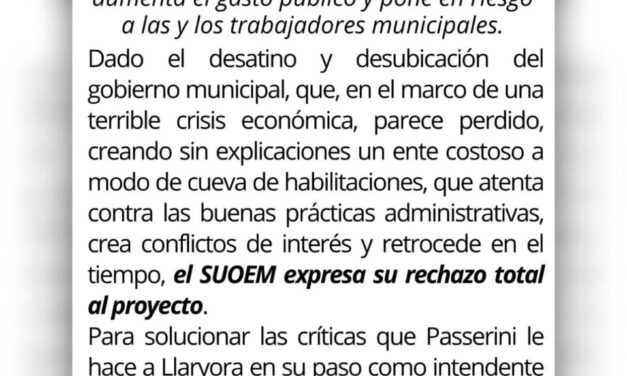 Rechazo total al proyecto de creación de un nuevo Ente y Nota presentada en el Concejo Deliberante