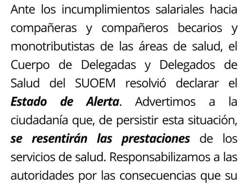 ESTADO DE ALERTA POR INCUMPLIMIENTOS SALARIALES