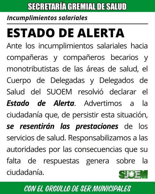 ESTADO DE ALERTA POR INCUMPLIMIENTOS SALARIALES