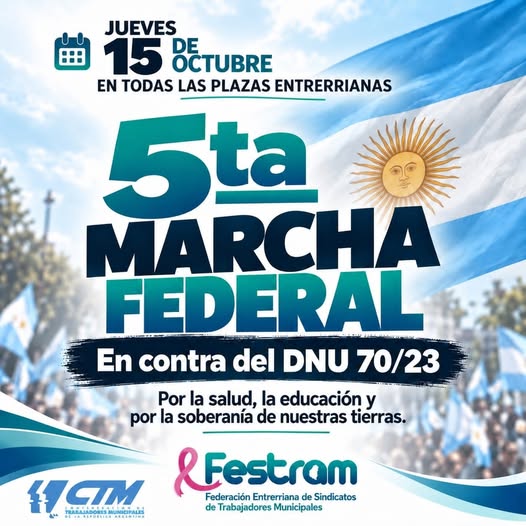 LA FESTRAM INVITA A PARTICIPAR DE LA 5TA MARCHA FEDERAL